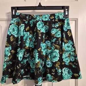 Wet Seal Black and Teal Floral Skater Skirt